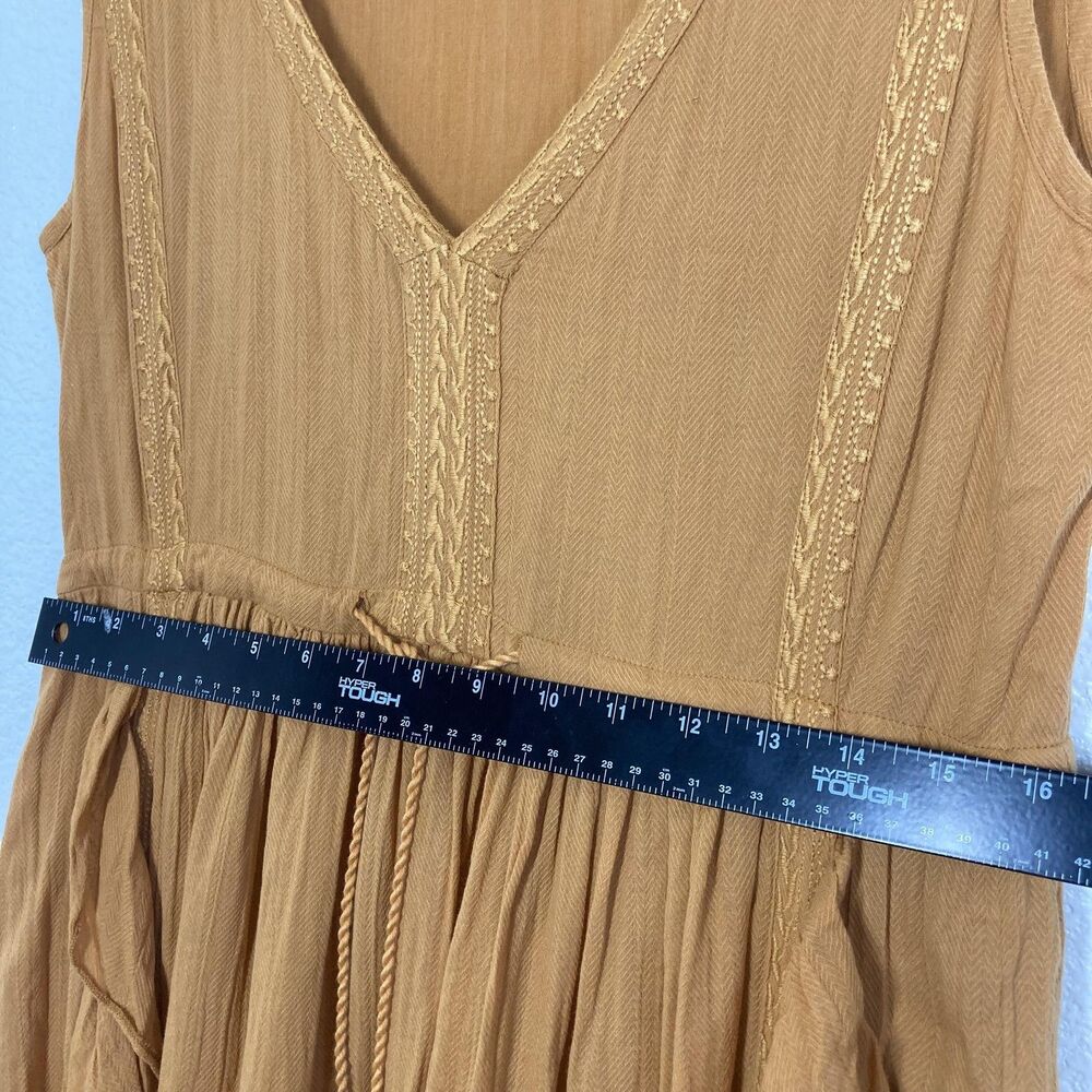 Talisman Sun Dress Small Mustard Yellow Boho Maxi Sleeveless Ruffle Tassel - Picture 5 of 16